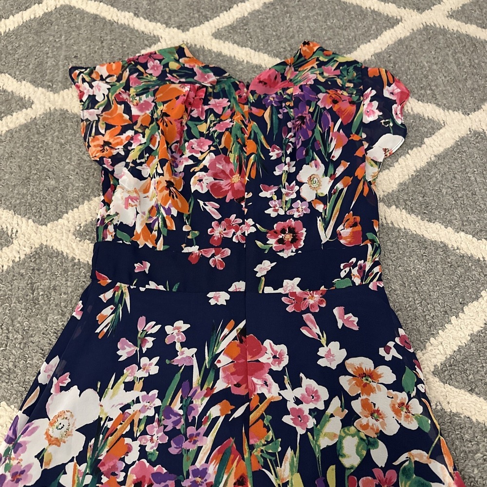 Eliza J Floral Flutter Sleeve Dress Midi Fit & Flare Ruffle Lined Sz 2 - Picture 11 of 11